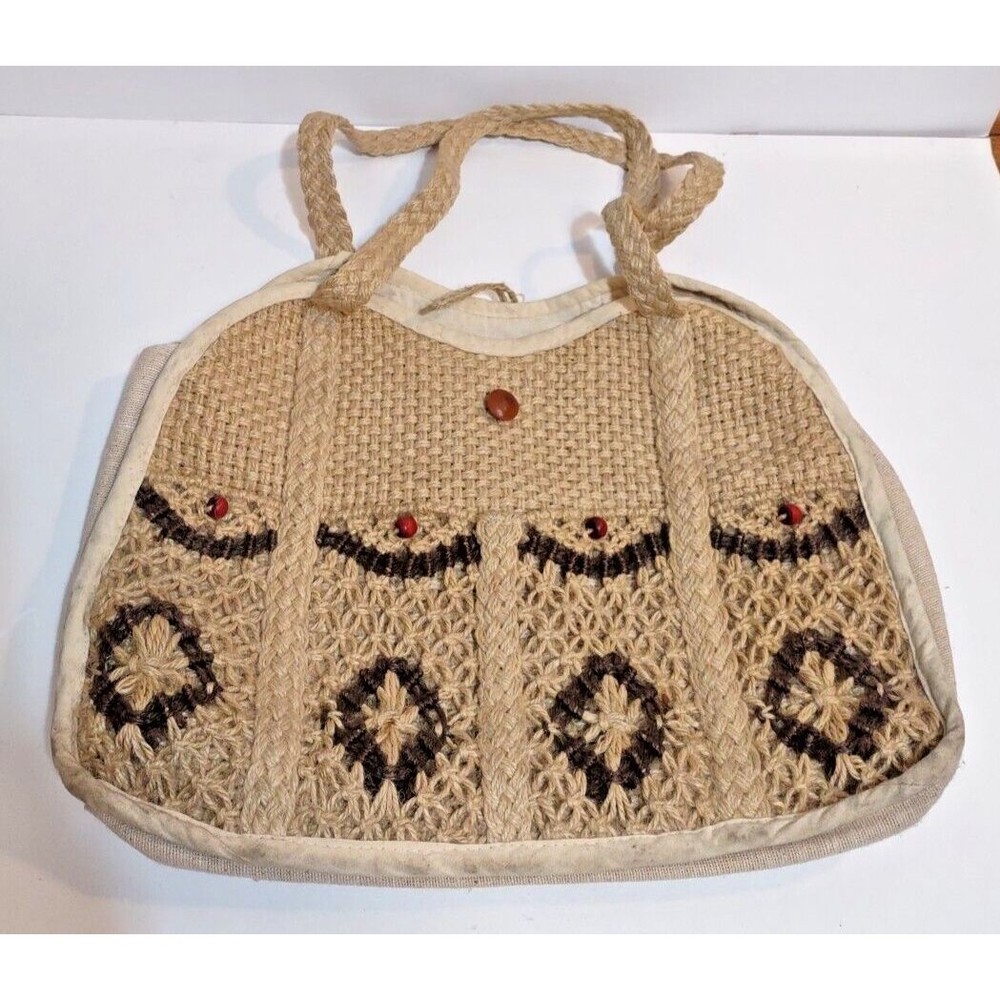 Jute Handbag Vintage Unbranded Unique Shoulder Brown Natural Fashion Textured